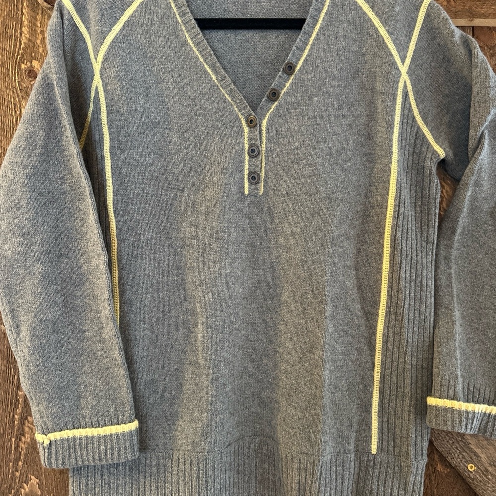 Eastern Mountain Sports wool blend Gray Sweater with Yellow Accents